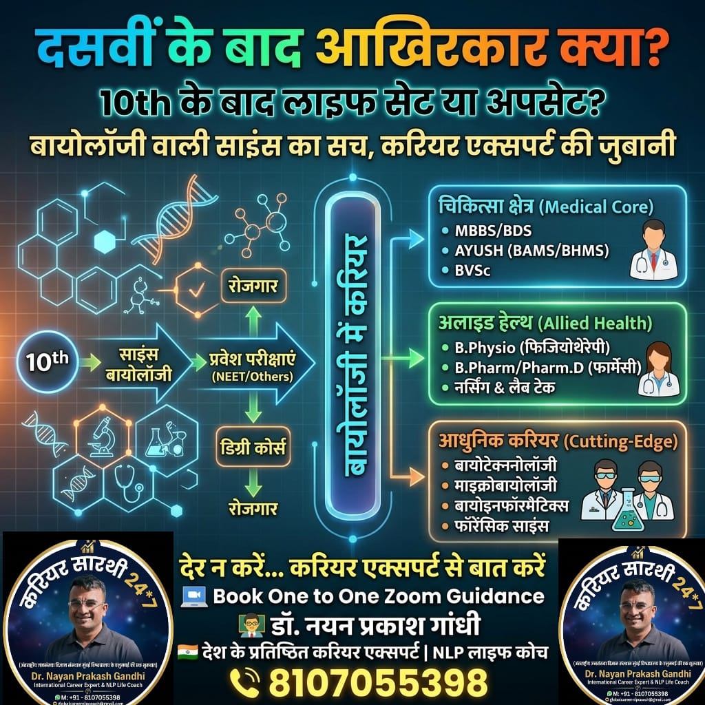 दसवीं के बाद आखिरकार क्या? सिर्फ MBBS ही नहीं, बायोलॉजी (PCB) में छिपे हैं ये शानदार करियर ऑप्शंसकक्षा 10वीं के बाद विषय चयन की उलझन? अपनाएं करियर एक्सपर्ट की ये खास तकनीक